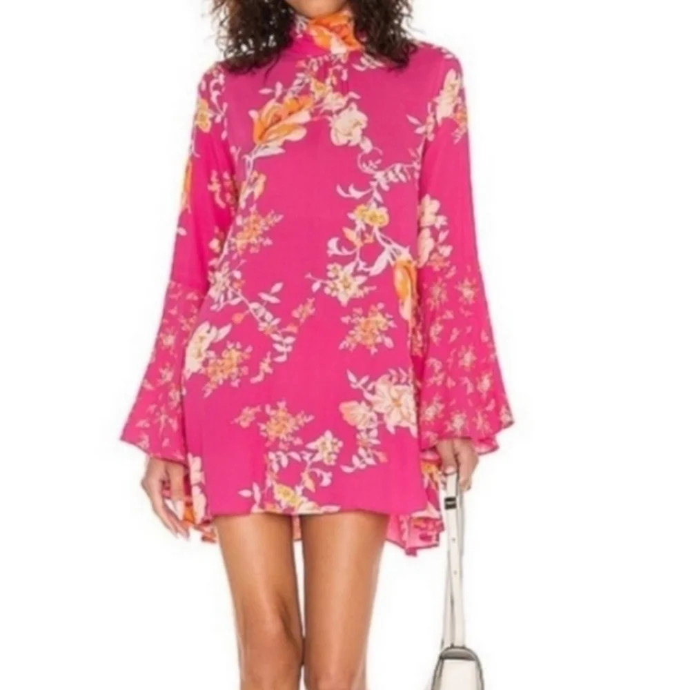 Free People Pink Multi Tate Flared Sleeve Floral Tunic S